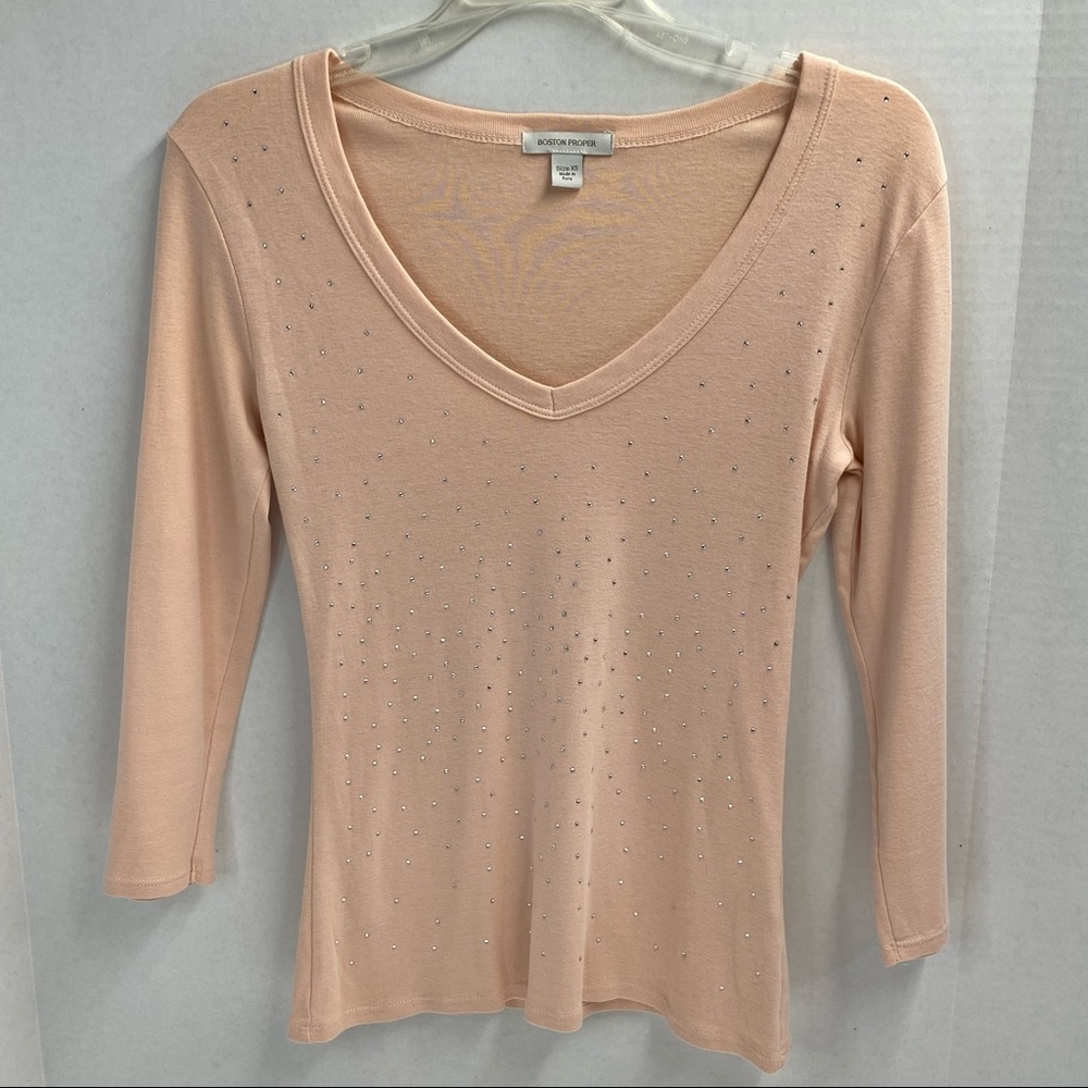 Boston Proper 100% Pima Cotton top long sleeve XS pullover peachy color casual